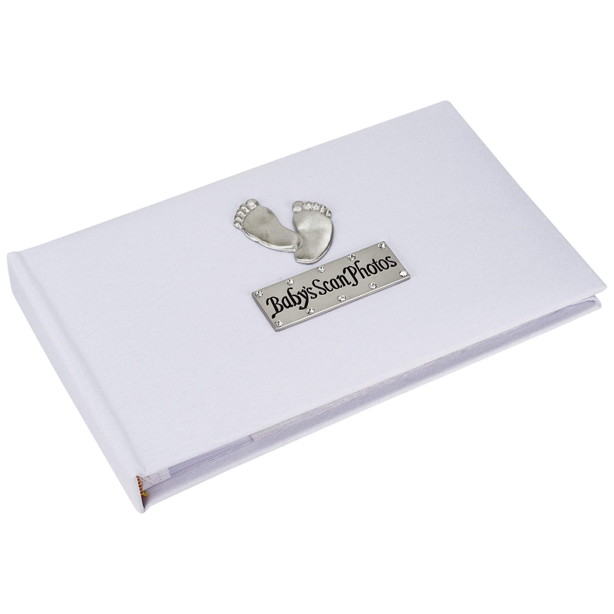 Baby's Scan Photo album with footprint design - soft white (holds forty 6x4 inch photos) NEW