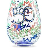 Enesco Designs by Lolita 50 and Fierce Hand-Painted Artisan Stemless Wine Glass, 20 Ounce, Multicolor