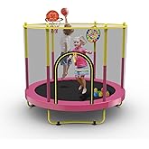 72" Trampoline for Kids with Net,6 FT Indoor & Outdoor Small Toddler Trampoline with Basketball Hoop & Dart Board for Ages 1-8, Birthday Gifts for Boys & Girls, Baby Toddler Christmas Toys