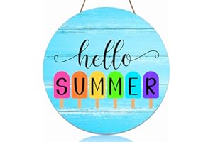 ARTDMT Hello Summer Door Sign Ice Lolly Summer Door Hanger Wooden Front Door Decor Beach Hanging for Farmhouse Home Porch Garden Yard Decor, 12 Inch