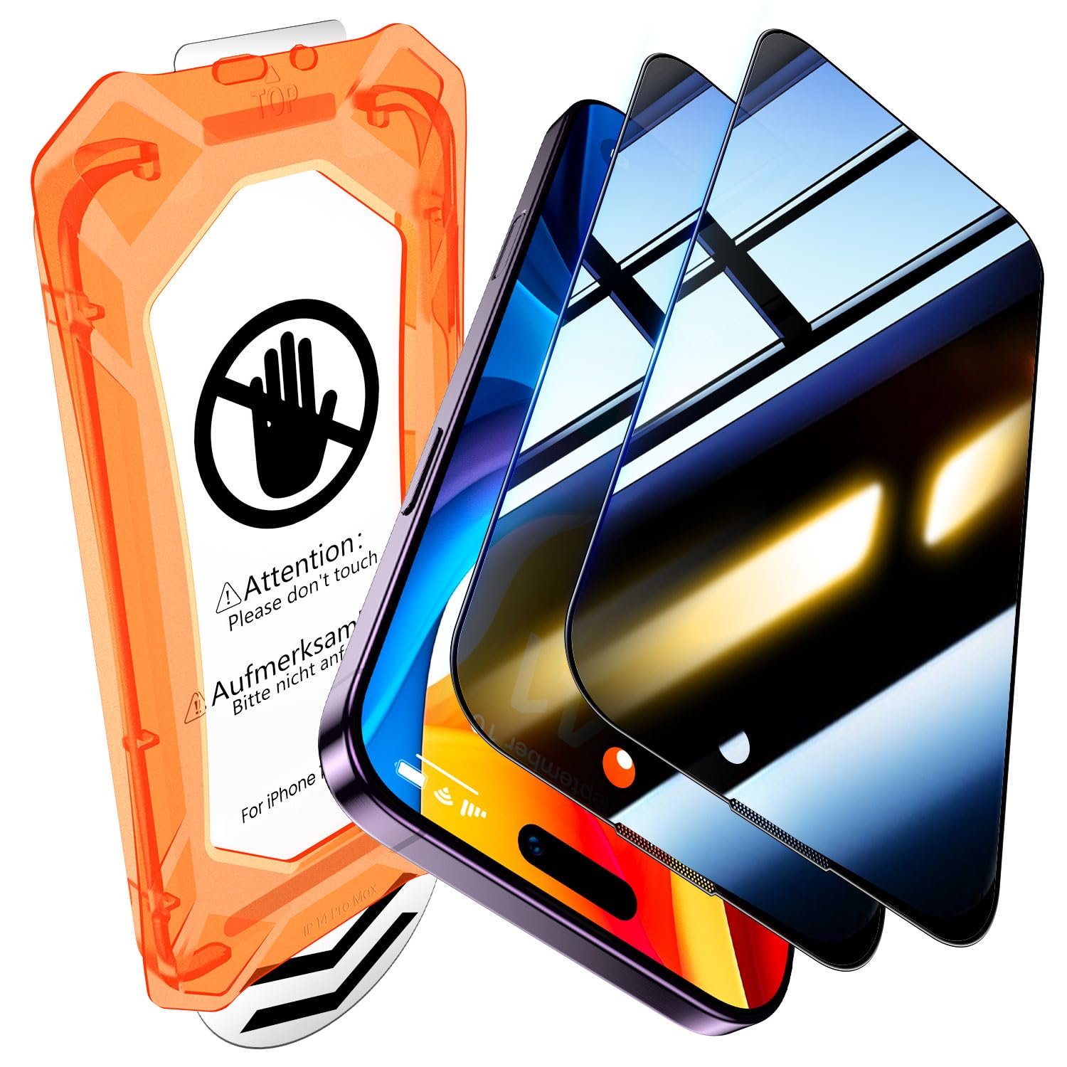 Photo 1 of UniqueMe for iPhone 14 Pro Max Privacy Screen Protector - [Military Grade Shatterproof & 9H+ Hardness] Screen Protector 14 Pro Max Tempered Glass Full Coverage Protection, Easy to install, 2 Packs