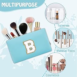Small Initial Preppy Makeup Bag Organizer, Blue