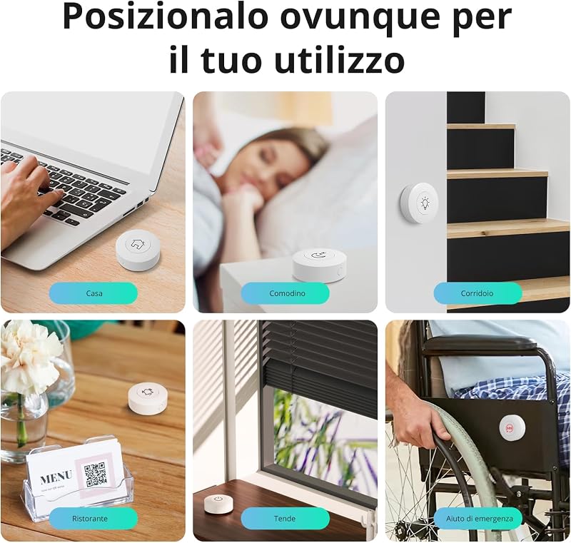 Zigbee Mini Interruttore Smart, SNZB-01P Interruttore Touch Luce, Pulsante di Controllo Multifunzionale a 3 Vie per Dispositivi Domestici Intelligenti, Compatibile con Alexa, IFTTT