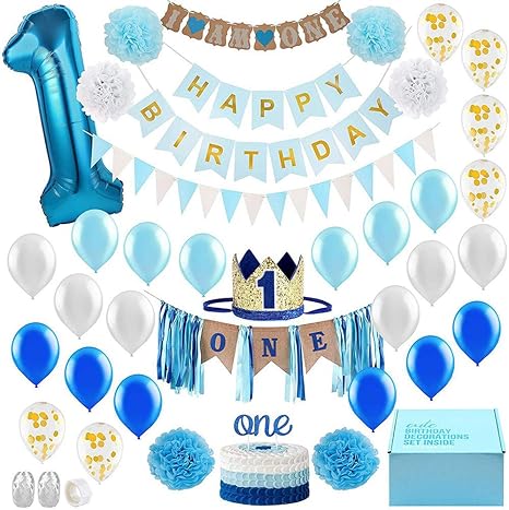Queta Baby Boys First Birthday Decorations Set Prince Blue Theme