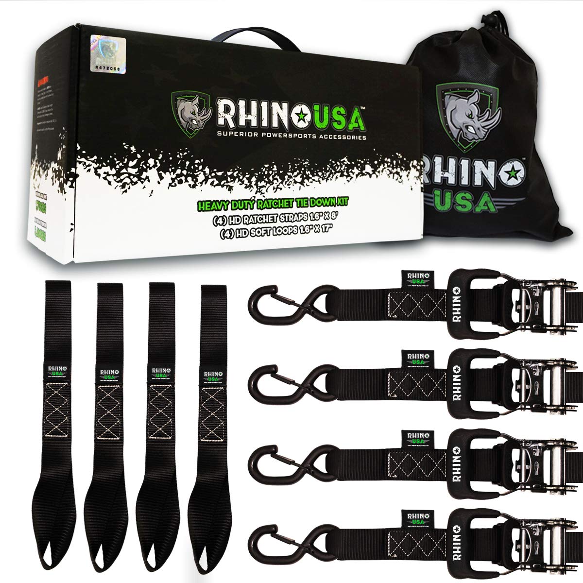 RHINO USA Ratchet Straps Motorcycle Tie Down Kit, 5,208 Break Strength