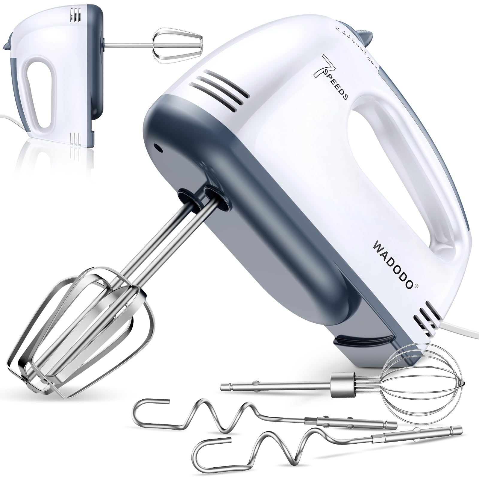 WADODO 200W Electric Hand Mixer, 7-Speeds Small Handheld Mixer with 304 ...