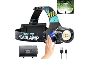 Rechargeable LED Headlamp 990000LM, Brightest Headlight with Motion Sensor, Zoomable, 9 Modes, IPX7 Waterproof, 125° Adjustab