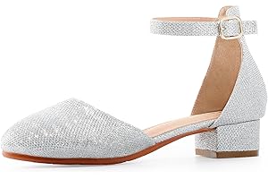 Secret Slippers Girls Glitter Dress Shoes - Closed Toe Chunky High Heels with Ankle Strap for Back to School Bash, Weddings, Parties (Big Kid)