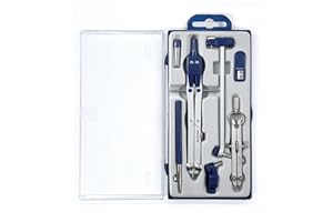MOQIUZI Metal Compass and Ruler Geometry Set,Drawing Compass,Drafting Compass,Extension Leg,Compass Geometry Tool for Students, Engineering (MDC_02A)