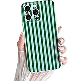 Skyseaco for iPhone 13 Pro Max Case Cute Aesthetic Striped Phone Case for Women Girl Trendy Soft TPU Slim Shockproof Full Camera Protection Cover, Green