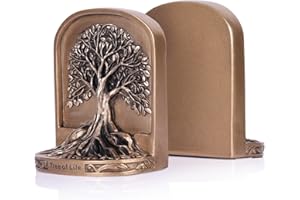 QIANLING Antique Bronze Color Tree of Life Bookends Set, 2 Non-Skid Heavy Bookends for Shelves or Bookcase, Decorative Bookends for Desktop Shelf Decor, Library Office Decor, Home Décor Gift