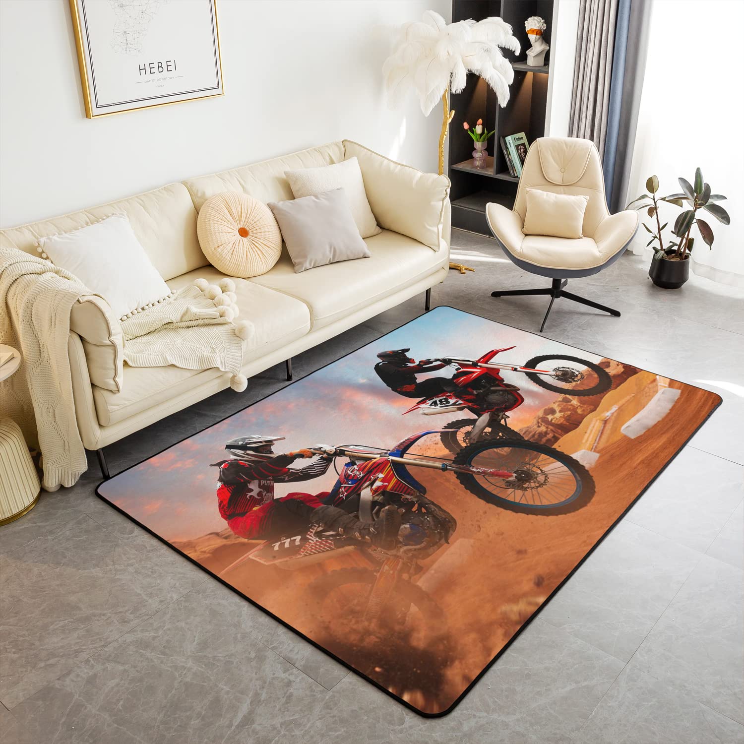 Loussiesd Dirt Bike Area Rug Non Slip Rugs for Living Room Bedroom Motocross Rider Sports Super Cozy Carpet Carpet Accent Rug Home Decor Bedroom Living Room Rug 150 * 200cm โ image 1