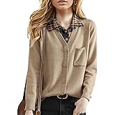 LAI MENG FIVE CATS Women's Casual Collared Knit 2 in 1 Pullover Shirt Long Sleeve Blouse Top