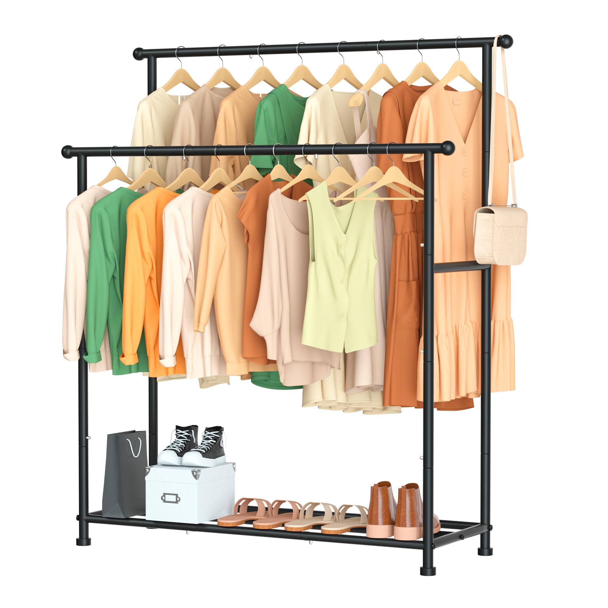 MISSLO Double Rods Garment Rack Heavy Duty Clothing Rack for Hanging ...