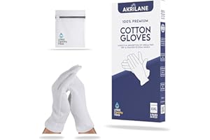 AKRILANE XXL Extra Extra Large 2 Pairs 100% Premium Cotton Gloves for Dry Hands | Moisturizing Overnight Gloves for Eczema, Psoriasis & Skin Spa Treatment for Women & Men | Free Laundry Bag