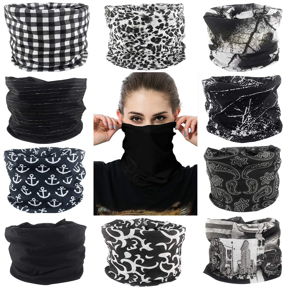 Cutewing 10pcs Magic Headband Scarf Neck Gaiter Elastic Seamless Bandanas Outdoor Uv Face Mask Sport Headwear For Yoga Hiking Riding Fishing With Black Series Amazon In Clothing Accessories