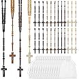 Tenceur 24 Pcs Wooden Rosary Bead Necklace Wood Catholic Carved Beads with Jesus Cross First Communion Rosary Bulk with Organza Bags Baptism Favors Catholic Gift for Men Women