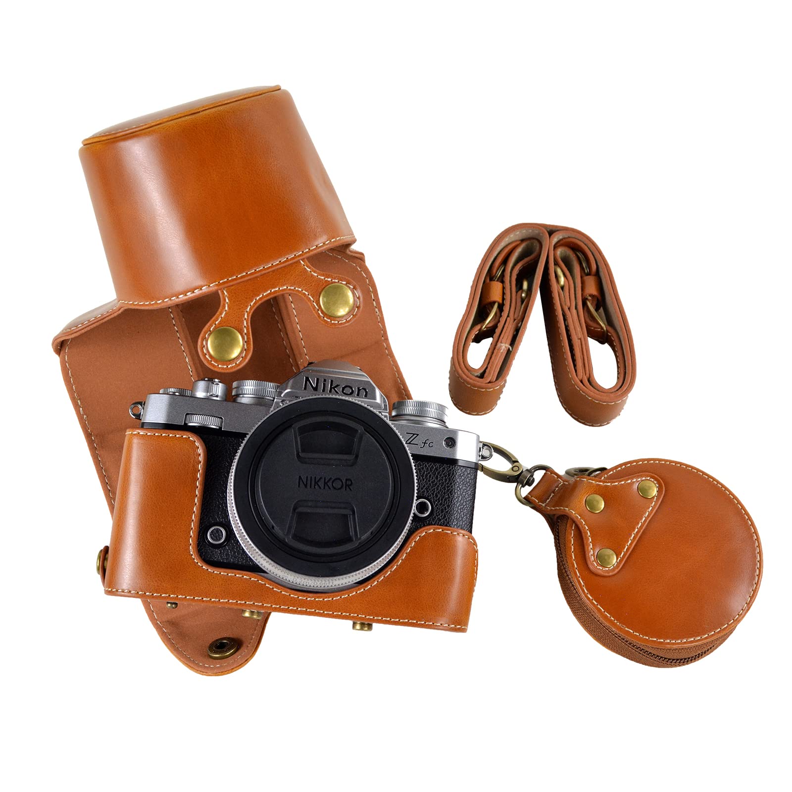 Rieibi Z fc Zfc Camera Case, PU Leather Case with Strap for Nikon Z fc Zfc 28mm f/2.8 SE, 16-50mm f/3.5-6.3 Lens