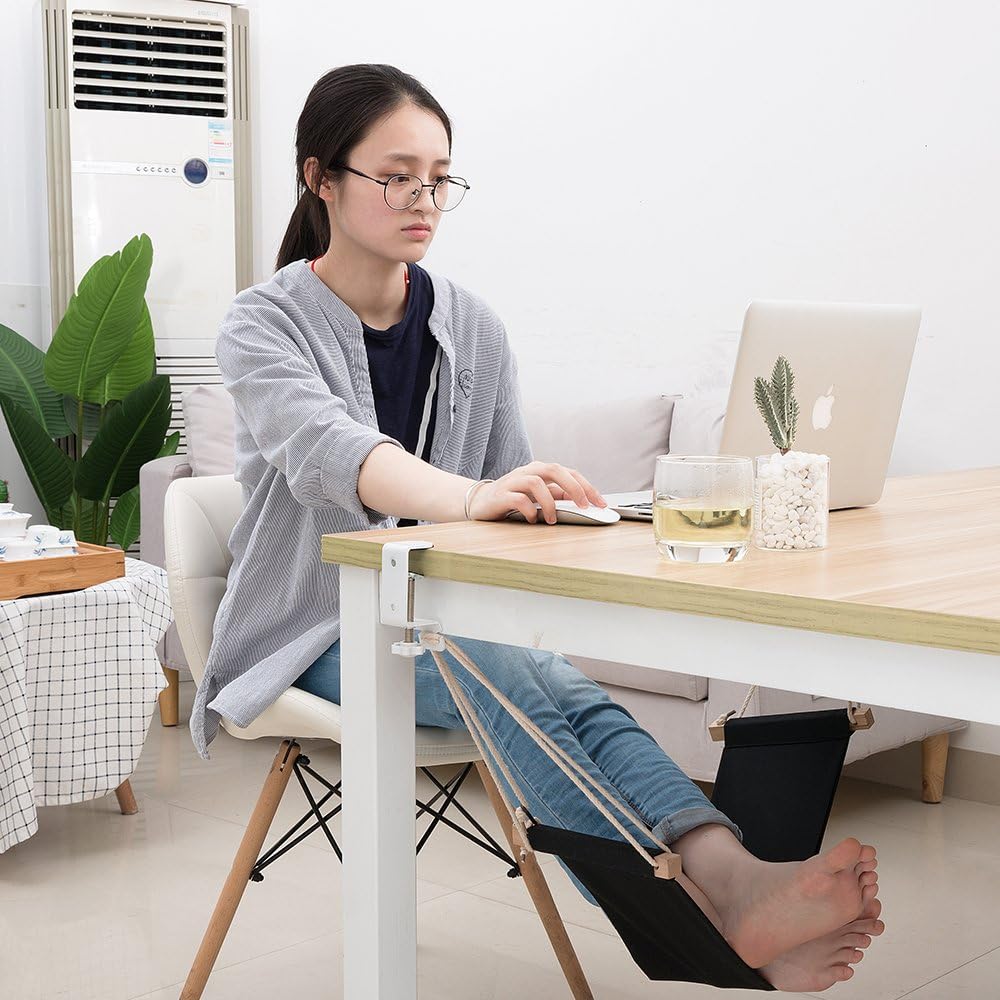 Foot Hammock Under Desk Footrest | Adjustable Office Foot Rest Under Desk Hammock | Portable Desk Feet Hammock with Headphones Holder - Black : Office Products