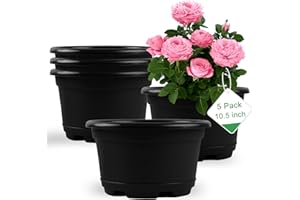 KPUVX 5 Pack 10.5 inch Plant Pots,Planter-Pots-for-Plants，Plastic Flower Pot for Indoor Outdoor Plants with Drainage Holes & Trays, Decorative Garden Containers Sets for Houseplants
