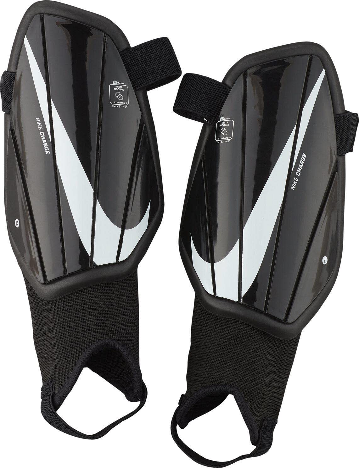 Nike Kids Charge Football Shinguards, Black/White/White, S