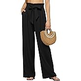 AVICHIC Women Linen Pants 2025 Paperbag Wide Leg Dress Pants High Waisted Work Slacks Tie Knot with Pockets 28"/30"/ 32"