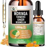Moringa Drops - Organic Moringa Leaf Extract Liquid with Turmeric Ginger Boswellia for Energy, Skin Health, Gut Health - High Absorption Green Superfood w/Essential Vitamins &amp; Amino Acids