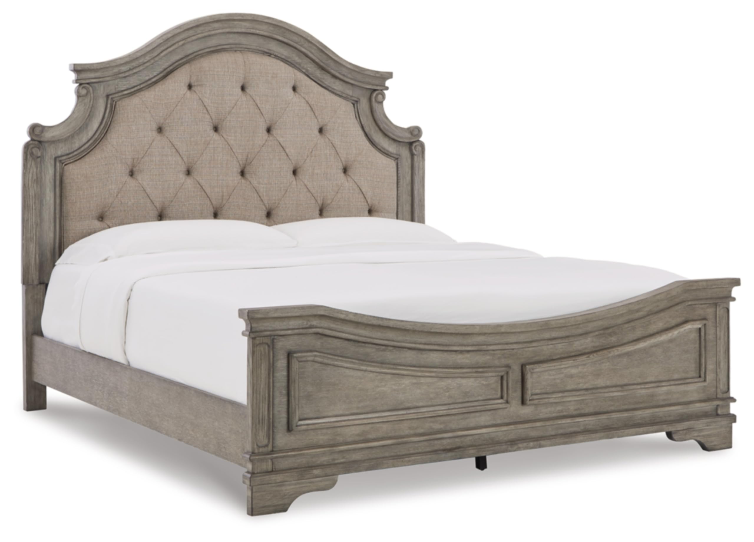 Photo 1 of ** SET 3 BOXES** Signature Design by Ashley Lodenbay Traditional Upholstered Tufted King Panel Bed, Foundation or Box Spring Needed, Gray & Beige