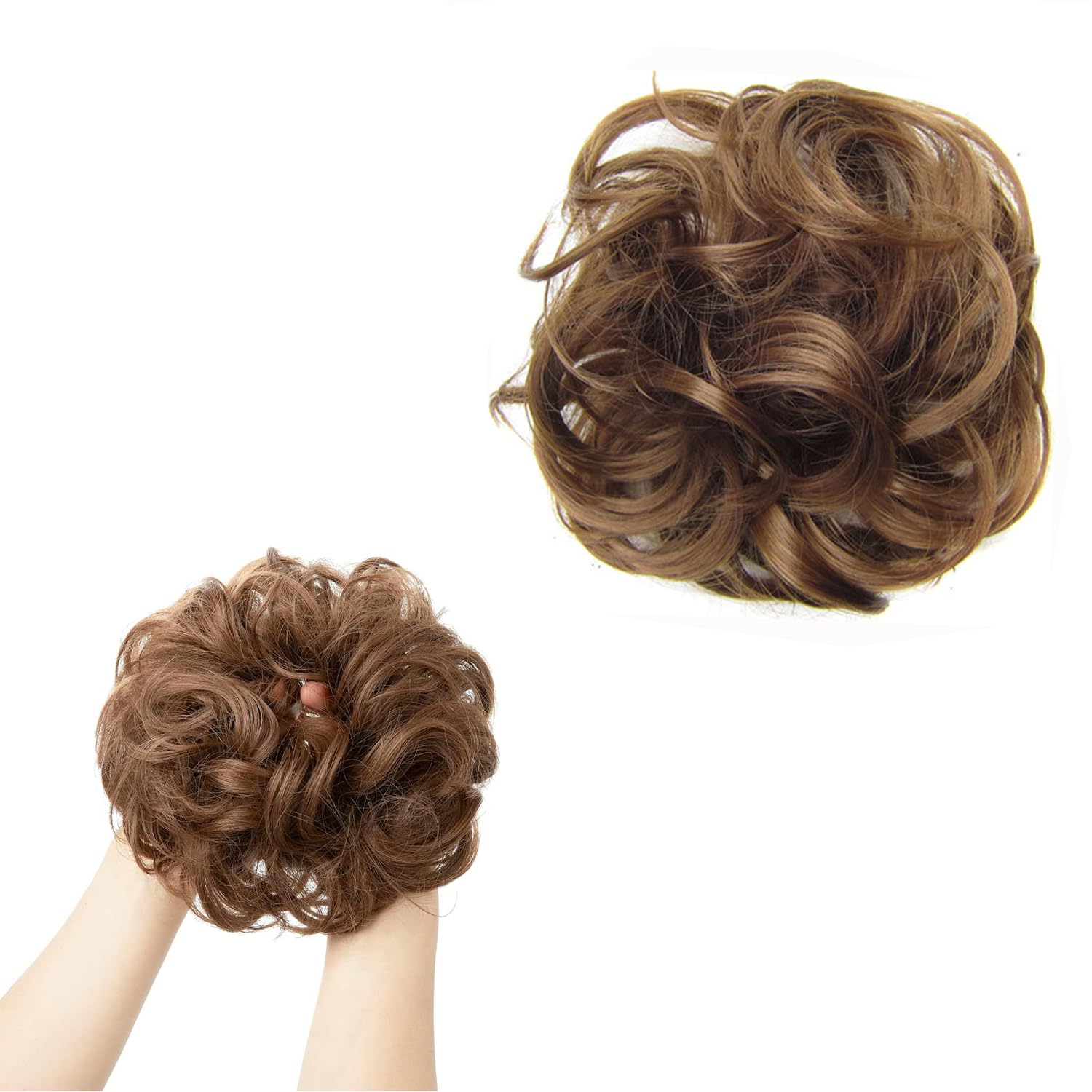 Norhogo Messy Hair Bun Curly Wavy Hair Scrunchies Accessories, Real Fashion Tousled Updo Hair Pieces, Pieces for Women Girls Synthetic Chignons, Scrunchies Ponytail Extension - Medium Auburn
