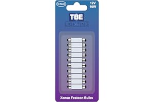 TBE LIGHTING Replacement Festoon Bulbs, PACK OF 10 Xenon lights for Undercabinets & Car Interior Lighting. Frosted glass finish, Warm White colour 12v /10w / Dimmable 11mmx41mm Energy efficient Bulbs