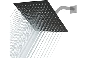 Lordear Black Rainfall Shower Head 10 Inch Ultra Thin 304 Stainless Steel Square Rainfall Shower Head with Easy to Clean Nozzles