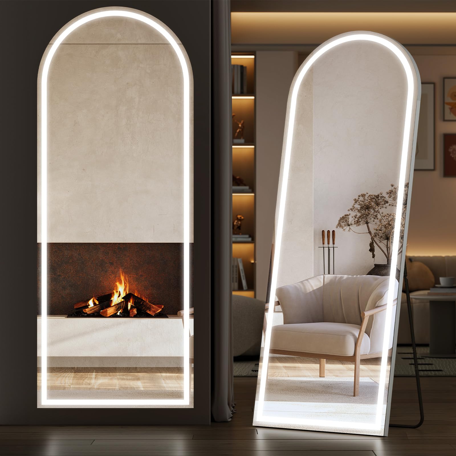 Sweetcrispy Arched Full Length Mirror with LED Lights, 71.3" x26.5 Lighted Floor Mirror with Dimming & 3 Color Lighting, Stand for Bedroom, Dressing Room Image Sweetcrispy Arched Full Length Mirror with LED Lights, 71.3" x26.5 Lighted Floor Mirror with Dimming & 3 Color Lighting, Stand for Bedroom, Dressing Room Image