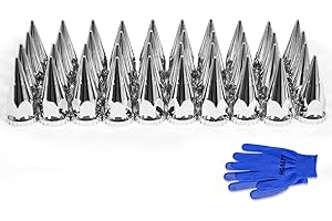 HQALTY 40Pcs Lug Nut Covers 32mm/33mm Spike Nut Covers ABS Chrome Plastic Anti-Rust Thread-on Pointed Nut Cover Caps for Semi Truck