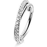 Melighting Double Nose Rings Hoop, Cartilage Earrings Stainless Steel 316L, Conch Piercing Jewelry Clear CZ, Double Helix Earrings, 16G 18G 20G Tragus Daith Piercing Jewelry for Women