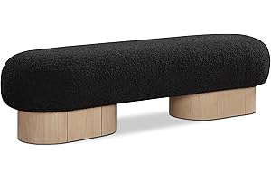 Meridian Furniture 22001Black Robertson Collection Art Deco Bench with Luxurious Black Boucle Fabric and Rich Natural Oak Finish, 60.5" W x 18" D x 16" H, Black