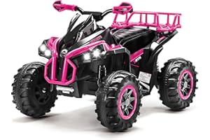 Soar Remote Control Four Wheeler for Kids - Electirc Toddler 4 Wheeler for Kids 3-6, Ride on ATV 12v Battery Bowered, Kids Quad with LED Lights, Music, High Low Speed, USB/TF, Treaded Tires, Pink