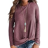 Neineiwu Womens Casual Tops Long Sleeve Cute Twist Knot Waffle Knit Shirts Loose Blouse
