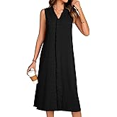 Vrtige Women's V Neck Ruffle Sleeveless A-Line Loose Boho Flowy Long Dress