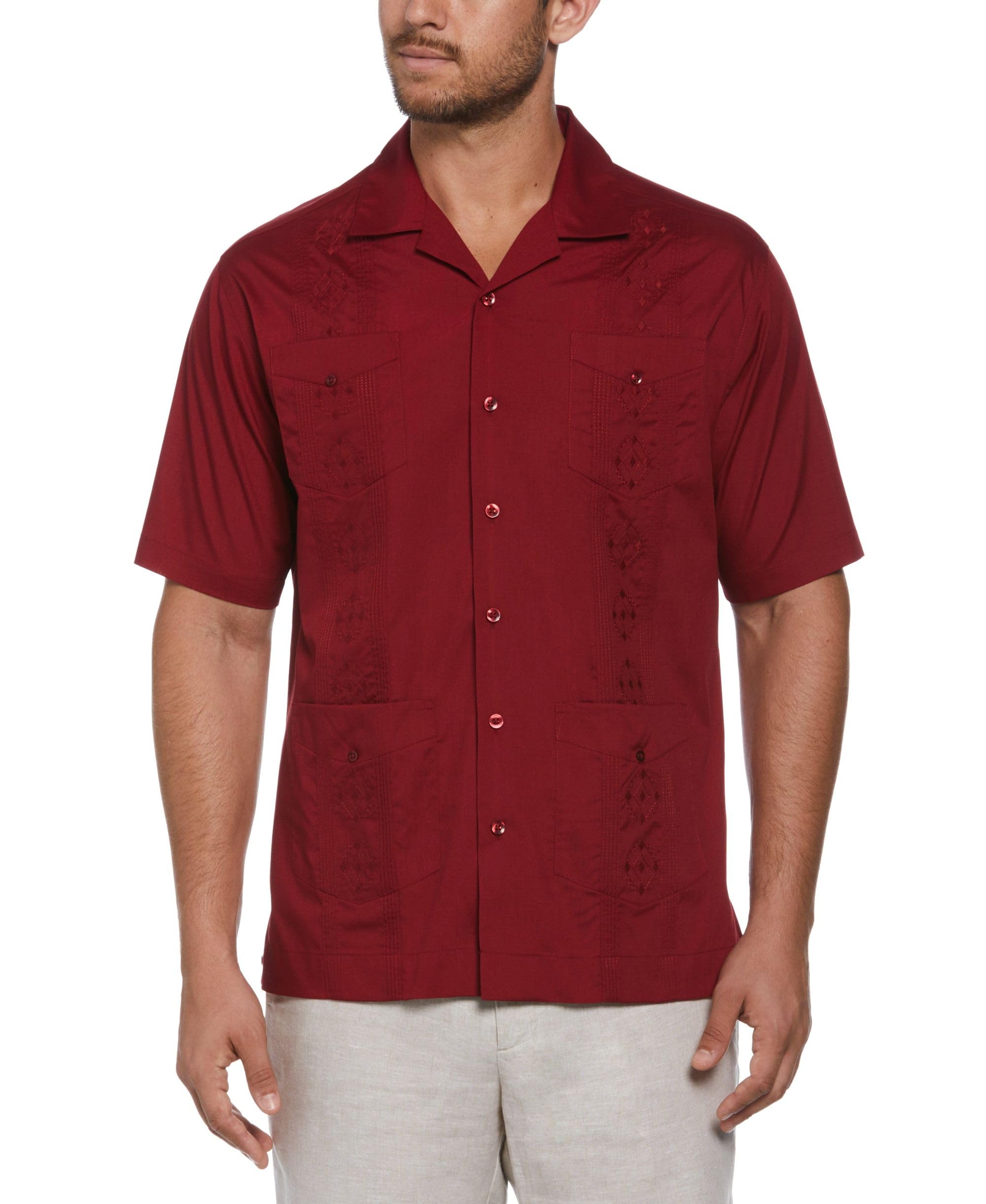 Cubavera Men’s Big and Tall Four-Pocket Mini Pintuck Embroidered Authentic Guayabera Shirt, Short Sleeve Button Down, Breathable Fabric, Biking Red, XX-Large