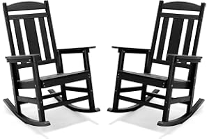 LUE BONA Outdoor Rocking Chairs Set of 2, Weather Resistant Poly Plastic Rocker, 350lb Heavy Duty, Oversized Porch Rocker for Adult, High Back Smooth for Outdoor & Indoor, Black