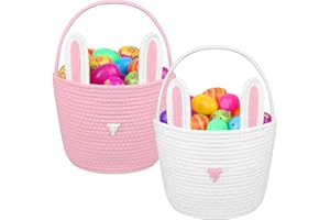 2 Pack Easter Bunny Baskets Bags Cotton Rope Easter Baskets Easter Woven Storage Basket 3D Cute Bunny Design Empty Basket wit