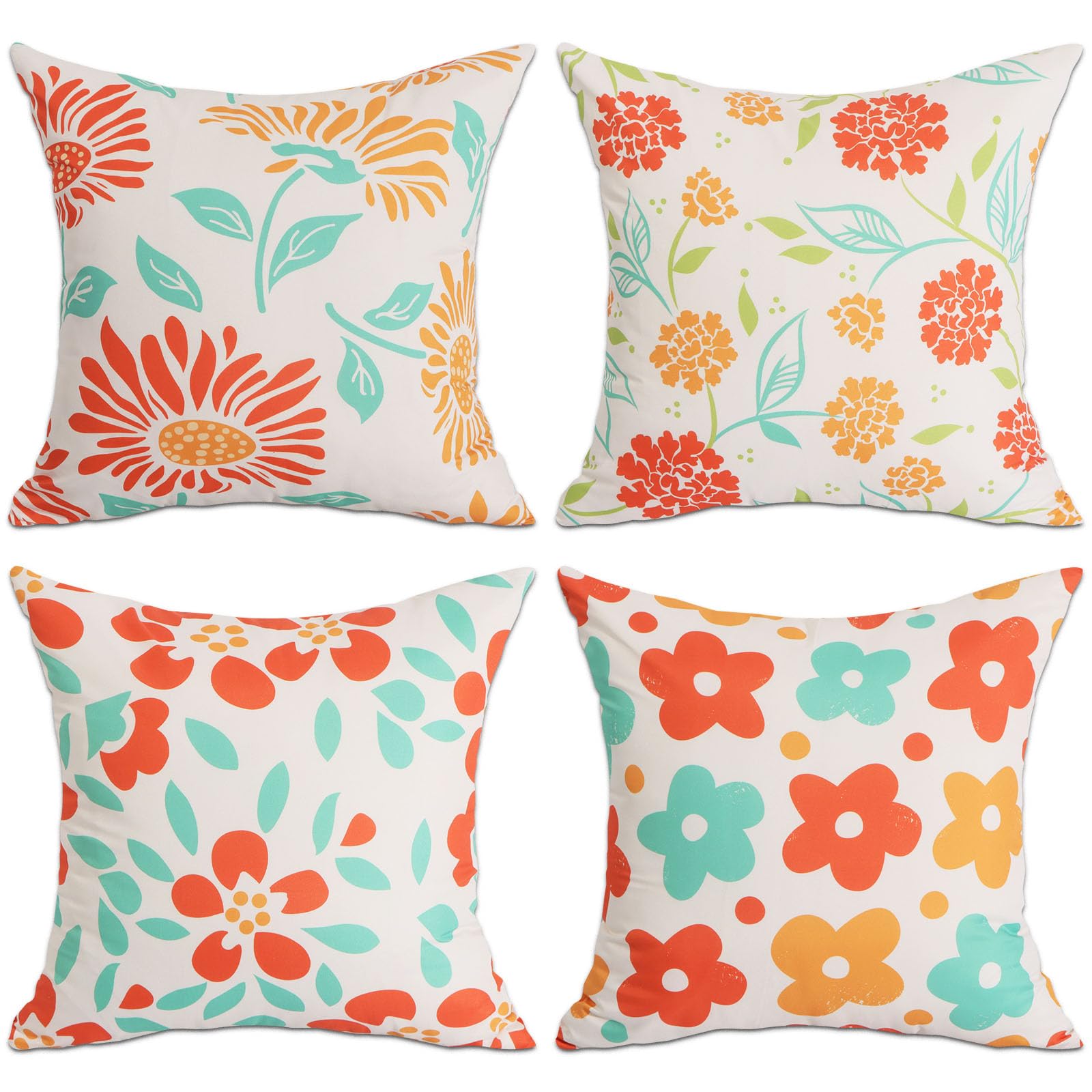 Betadistor Flower Cushion Covers 45 x 45 cm Set of 4 Garden Floral Decorative Throw Pillow Covers Polyester Linen Pillowcases for Sofa Garden Patio Summer Decor, Flowers, 504-0079