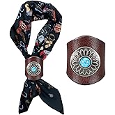PATIKIL Western Bandana Scarf Ring, Men Square Handmade Leather Sunflower Gem Scarf Slide Ring for Men Scarves