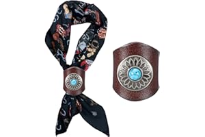 PATIKIL Western Bandana Scarf Ring, Men Square Handmade Leather Sunflower Gem Scarf Slide Ring for Men Scarves
