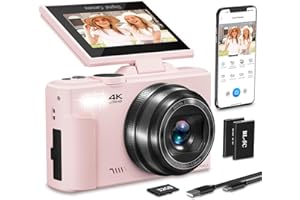 MOPPZIK 4K Digital Camera for Photography, 64MP Vlogging Camera for YouTube with 3" 180°Flip Screen, 18X Digital Zoom HD Autofocus Compact Camera with WiFi,Flash,32GB TF Card & 2 Batteries(Pink)