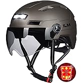 ILM Adult Bike Helmet with USB Rechargeable LED Front and Back Light Mountain&Road Bicycle Helmets for Men Women Removable Goggle Cycling Helmet E3-10L
