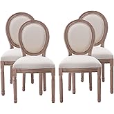 Nrizc French Country Dining Chairs Set of 4, Farmhouse Fabric Chairs with Round Back, Solid Wood Legs, Oval Side Chairs for K