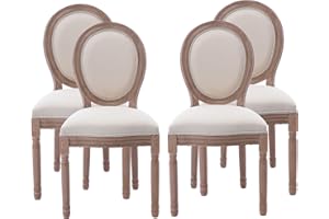 Nrizc French Country Dining Chairs Set of 4, Farmhouse Fabric Chairs with Round Back, Solid Wood Legs, Oval Side Chairs for Kitchen/Bedroom/Dining Room