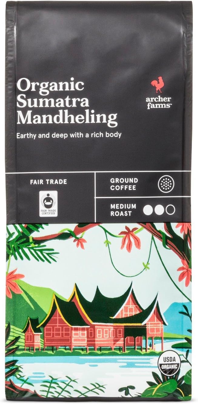 Archer Farms Organic Sumatra Mandheling Ground Coffee Medium Roast, 10 OZ (One Pack)