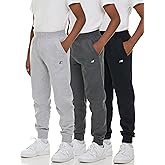New Balance Boys Fleece Jogger 3 Pack – Kids Soft Cotton Blend Fleece Sweatpants with Pockets, Athletic Fit, Sizes 4-20